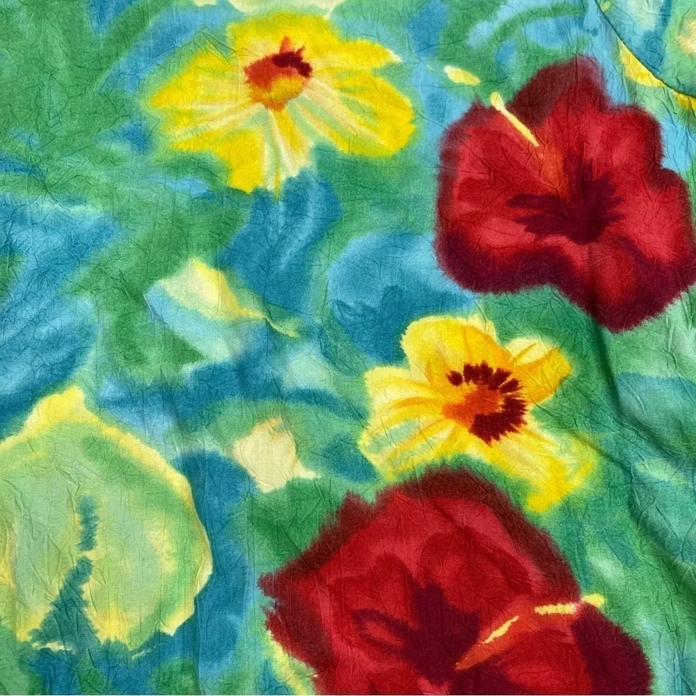 Jams World Dress Royal Hibiscus Rayon Hawaiian Summer Floral Girly Patchwork Med